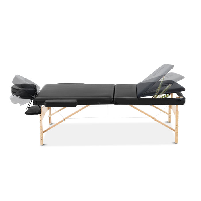 Danoz Direct - Zenses Massage Table 70cm Portable 3 Fold Wooden Beauty Bed Black