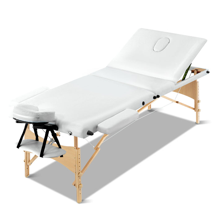 Danoz Direct - Zenses Massage Table 70cm Portable 3 Fold Wooden Beauty Bed White