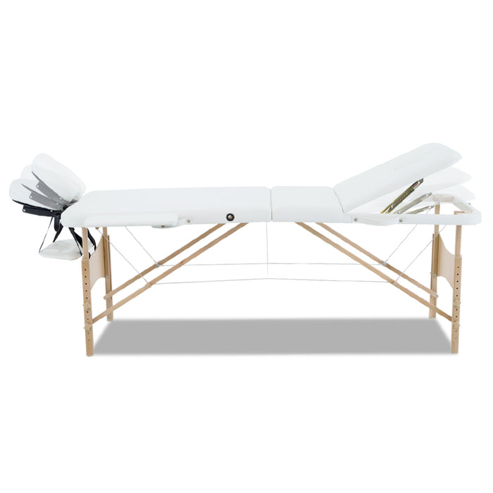 Danoz Direct - Zenses Massage Table 70cm Portable 3 Fold Wooden Beauty Bed White