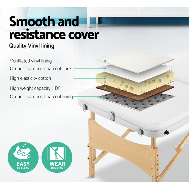 Danoz Direct - Zenses Massage Table 70cm Portable 3 Fold Wooden Beauty Bed White