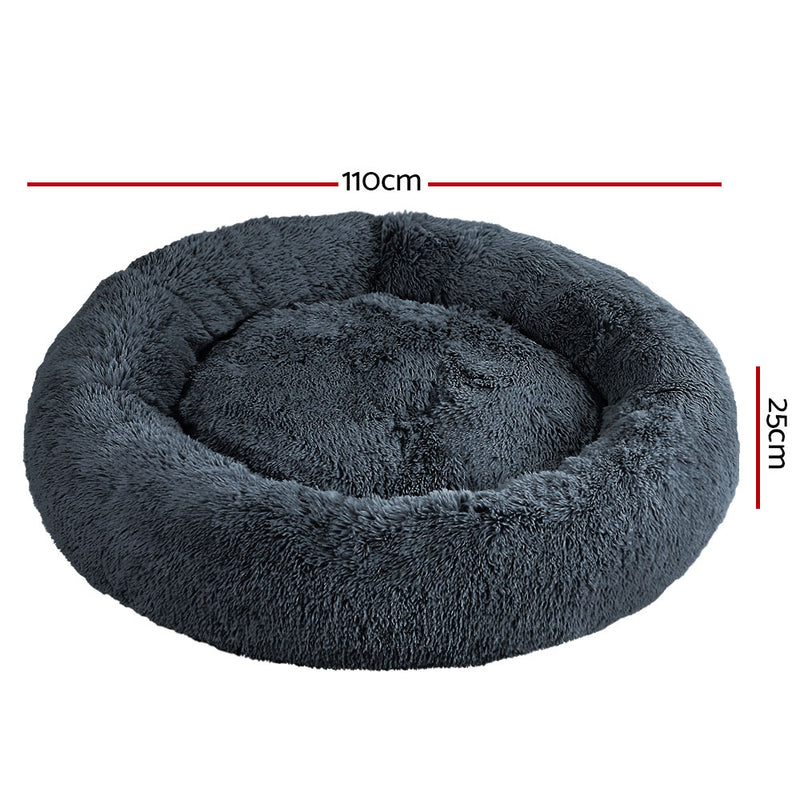 Danoz Direct - i.Pet Pet Bed Dog Cat 110cm Calming Extra Large Soft Plush Dark Grey