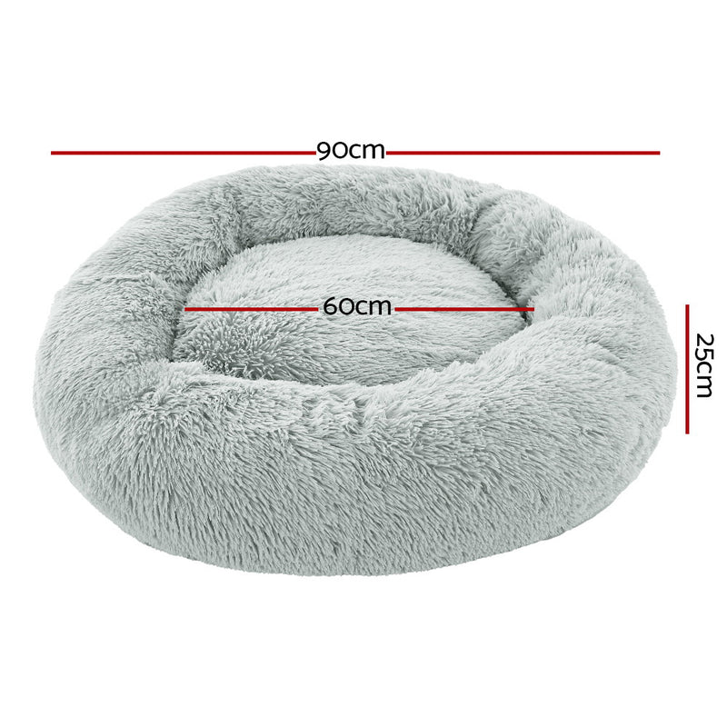 Danoz Direct - i.Pet Pet Bed Dog Cat 90cm Large Calming Soft Plush Light Grey