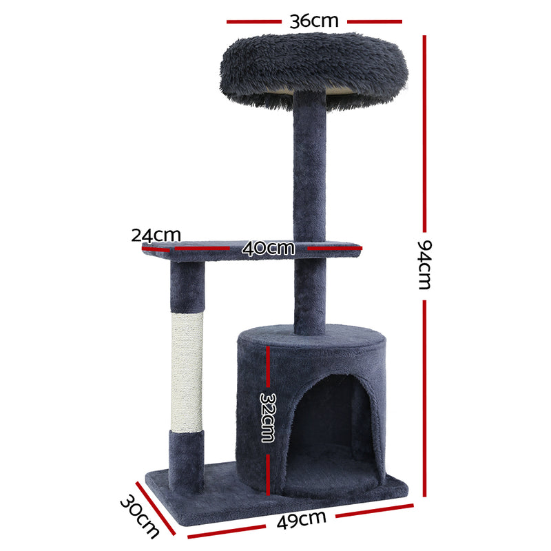Danoz Direct - i.Pet Cat Tree 94cm Scratching Post Tower Scratcher Condo House Wood Trees Grey