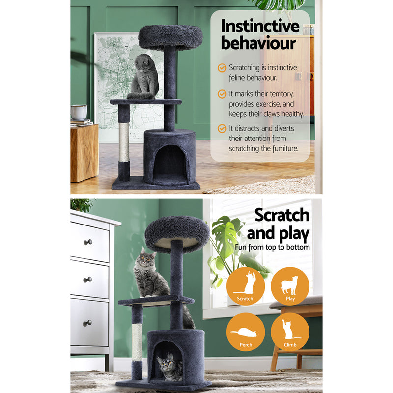 Danoz Direct - i.Pet Cat Tree 94cm Scratching Post Tower Scratcher Condo House Wood Trees Grey