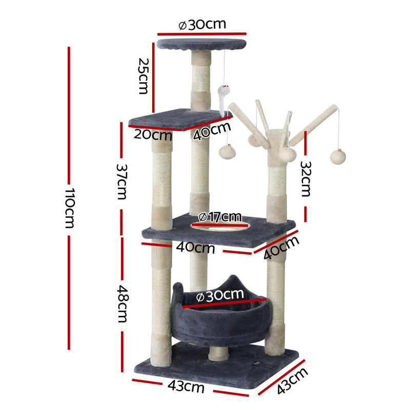 Danoz Direct - i.Pet Cat Tree 110cm Tower Scratching Post Scratcher Wood Condo House Bed Toys