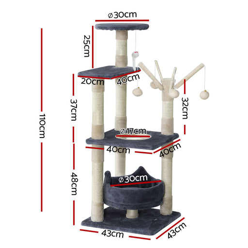 Danoz Direct - i.Pet Cat Tree 110cm Tower Scratching Post Scratcher Wood Condo House Bed Toys