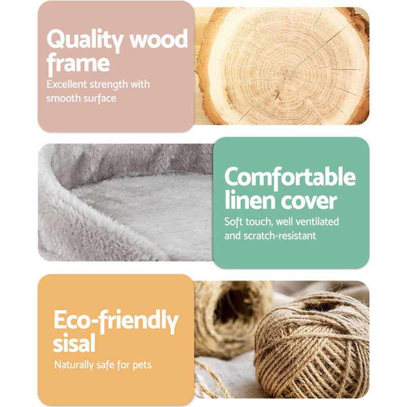 Danoz Direct - i.Pet Cat Tree 135cm Tower Scratching Post Scratcher Wood Condo House Toys Grey