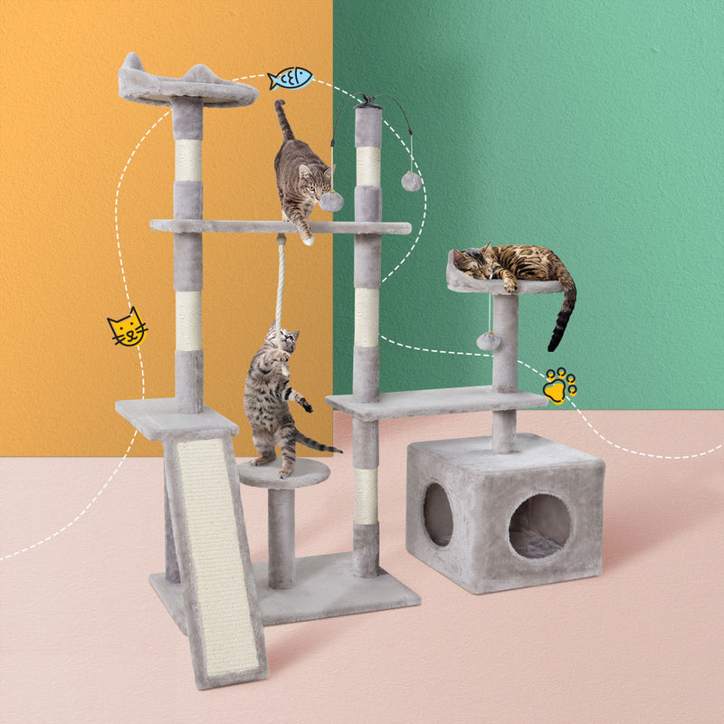 Danoz Direct - i.Pet Cat Tree 135cm Tower Scratching Post Scratcher Wood Condo House Toys Grey