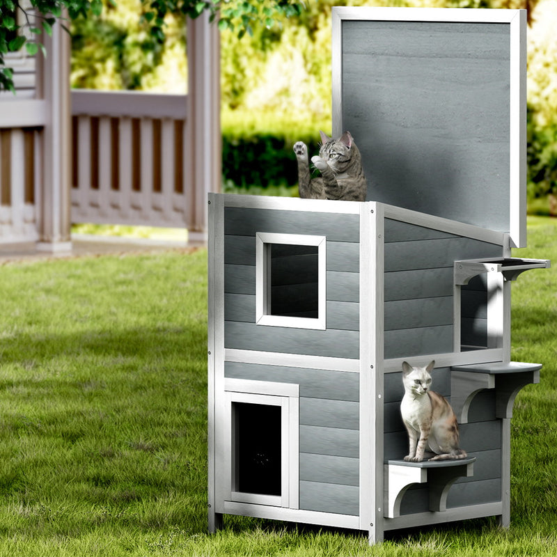Danoz Direct - i.Pet Cat House Outdoor Shelter 56cm x 52cm x 82cm Rabbit Hutch Wooden Condo Small Dog Pet Enclosure