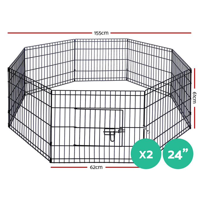Danoz Direct - i.Pet 2x24" 8 Panel Dog Playpen Pet Fence Exercise Cage Enclosure Play Pen