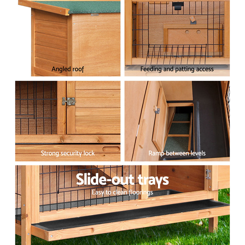 Danoz Direct - i.Pet Rabbit Hutch 91.5cm x 45cm x 82cm Chicken Coop Large Wooden House Run Cage Pet Bunny