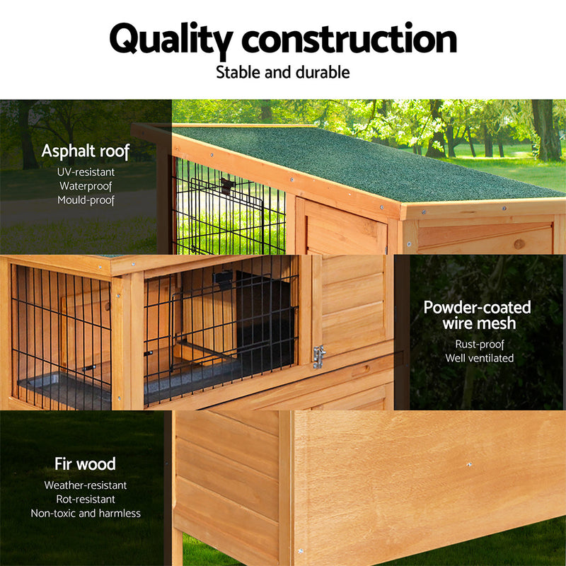 Danoz Pets - i.Pet Rabbit Hutch 91.5cm x 46cm x 116.5cm Chicken Coop Large House Cage Run Wooden - Free Postage
