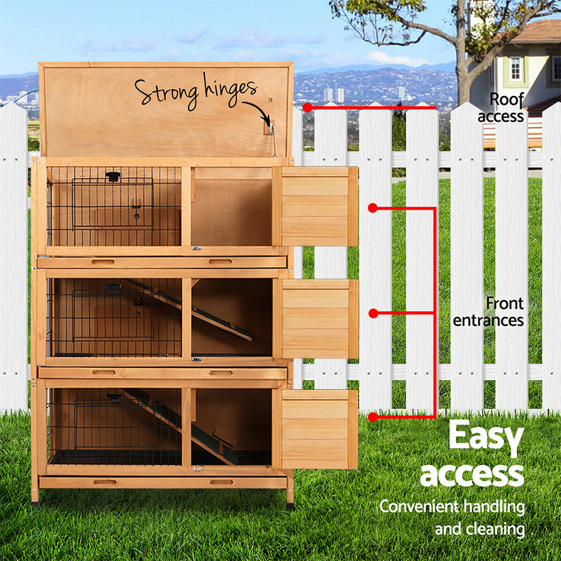 Danoz Pets - i.Pet Rabbit Hutch 91.5cm x 46cm x 116.5cm Chicken Coop Large House Cage Run Wooden - Free Postage