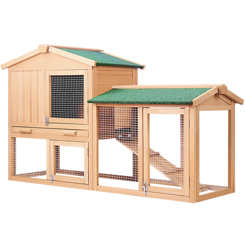 Danoz Direct - i.Pet Chicken🐓 Coop Rabbit Hutch 138cm x 44cm x 85cm Large House Run Cage Wooden Outdoor
