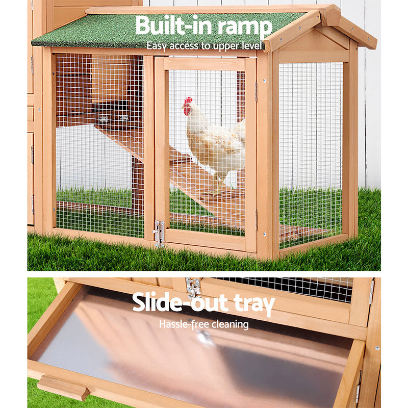 Danoz Direct - i.Pet Chicken🐓 Coop Rabbit Hutch 138cm x 44cm x 85cm Large House Run Cage Wooden Outdoor