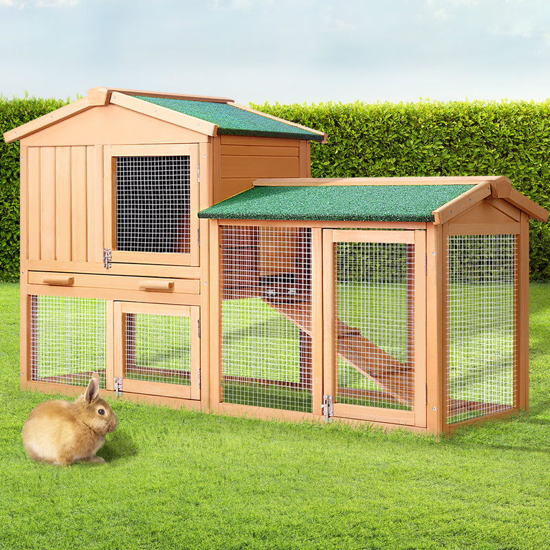 Danoz Direct - i.Pet Chicken🐓 Coop Rabbit Hutch 138cm x 44cm x 85cm Large House Run Cage Wooden Outdoor