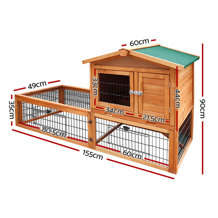 Danoz Direct - i.Pet Chicken Coop 155cm x 49cm x 90cm Rabbit Hutch Large Run Wooden Cage House Outdoor