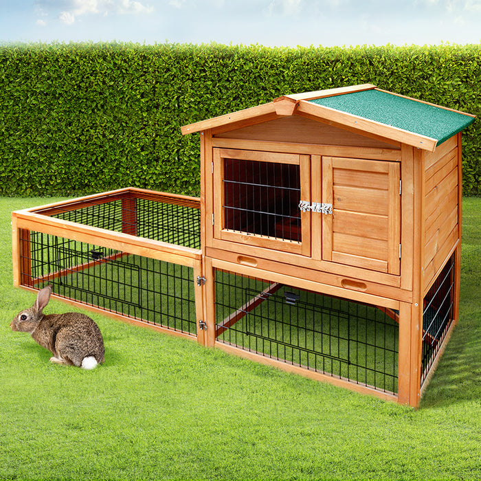 Danoz Direct - i.Pet Chicken Coop 155cm x 49cm x 90cm Rabbit Hutch Large Run Wooden Cage House Outdoor