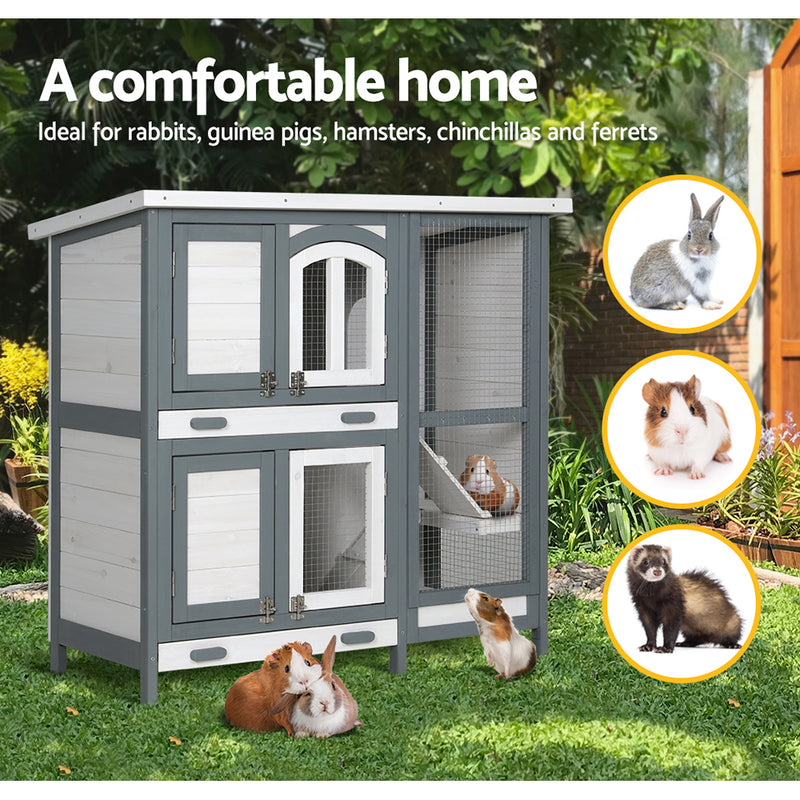 Danoz Direct - i.Pet Rabbit Hutch 98cm x 45cm x 92cm Chicken Coop Large Wooden House Run Cage Bunny Guinea Pig