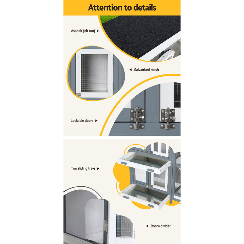 Danoz Direct - i.Pet Rabbit Hutch 98cm x 45cm x 92cm Chicken Coop Large Wooden House Run Cage Bunny Guinea Pig