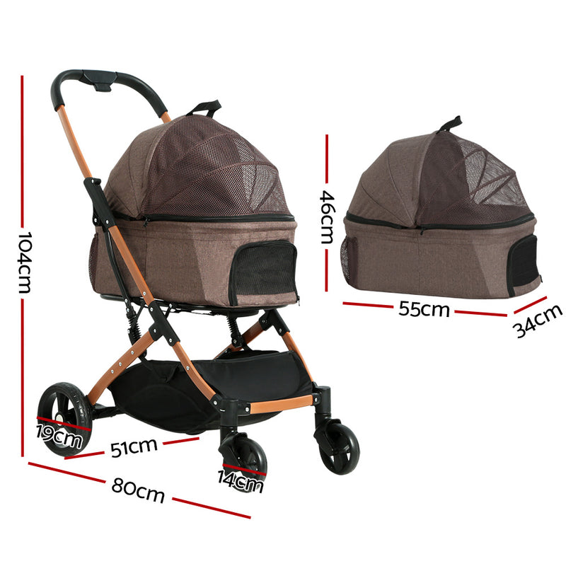 Danoz Direct - i.Pet Pet Stroller Dog Pram Large Cat Carrier Travel Foldable 4 Wheels Pushchair Double