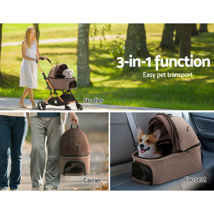 Danoz Direct - i.Pet Pet Stroller Dog Pram Large Cat Carrier Travel Foldable 4 Wheels Pushchair Double