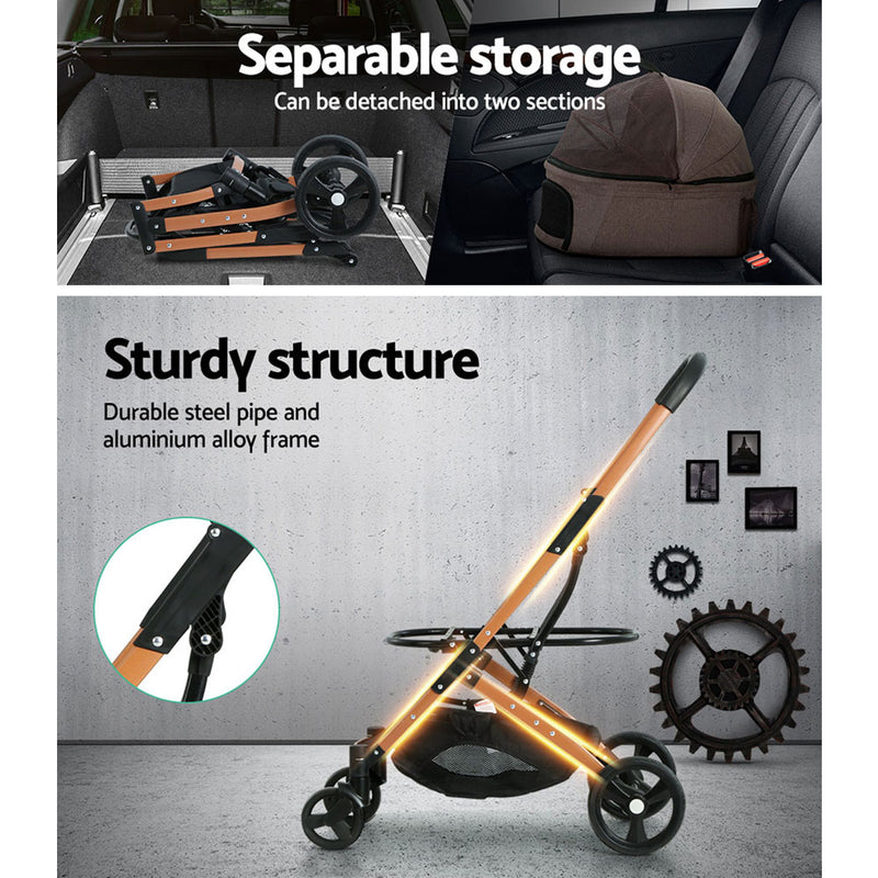 Danoz Direct - i.Pet Pet Stroller Dog Pram Large Cat Carrier Travel Foldable 4 Wheels Pushchair Double