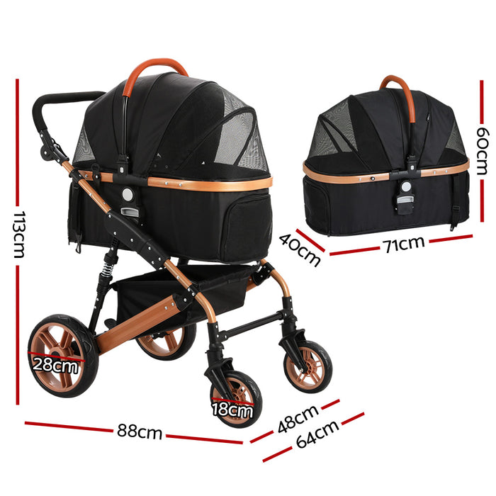 Danoz Direct - i.Pet Pet Stroller Dog Pram Large Cat Carrier Travel Foldable Pushchair 4 Wheels