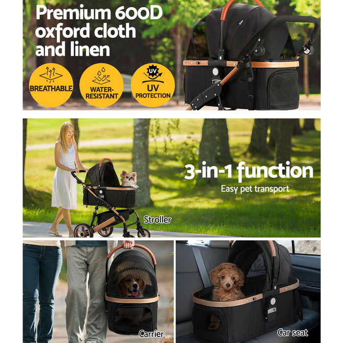 Danoz Direct - i.Pet Pet Stroller Dog Pram Large Cat Carrier Travel Foldable Pushchair 4 Wheels