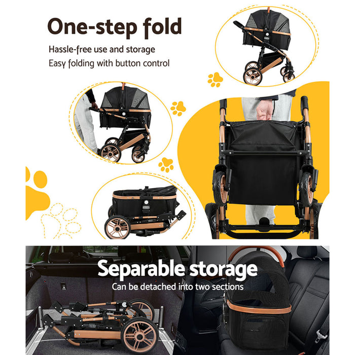 Danoz Direct - i.Pet Pet Stroller Dog Pram Large Cat Carrier Travel Foldable Pushchair 4 Wheels