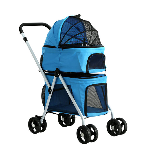 Danoz Direct - i.Pet Pet Stroller Dog Pram Large Cat Carrier Travel Foldable 4 Wheels Double