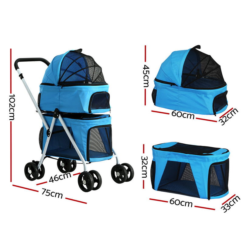 Danoz Direct - i.Pet Pet Stroller Dog Pram Large Cat Carrier Travel Foldable 4 Wheels Double
