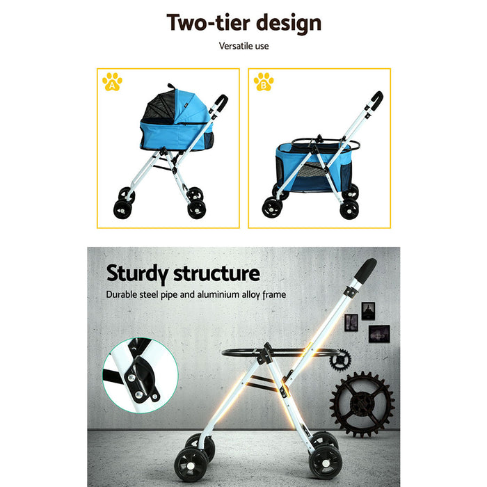 Danoz Direct - i.Pet Pet Stroller Dog Pram Large Cat Carrier Travel Foldable 4 Wheels Double