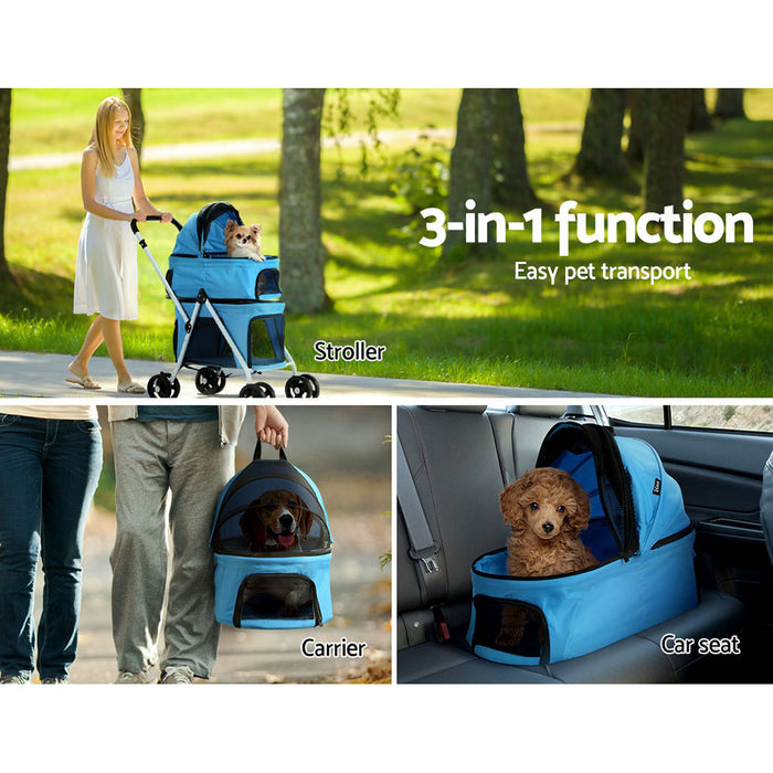 Danoz Direct - i.Pet Pet Stroller Dog Pram Large Cat Carrier Travel Foldable 4 Wheels Double