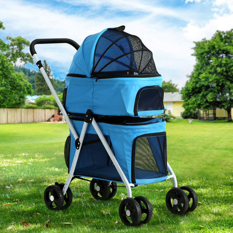 Danoz Direct - i.Pet Pet Stroller Dog Pram Large Cat Carrier Travel Foldable 4 Wheels Double