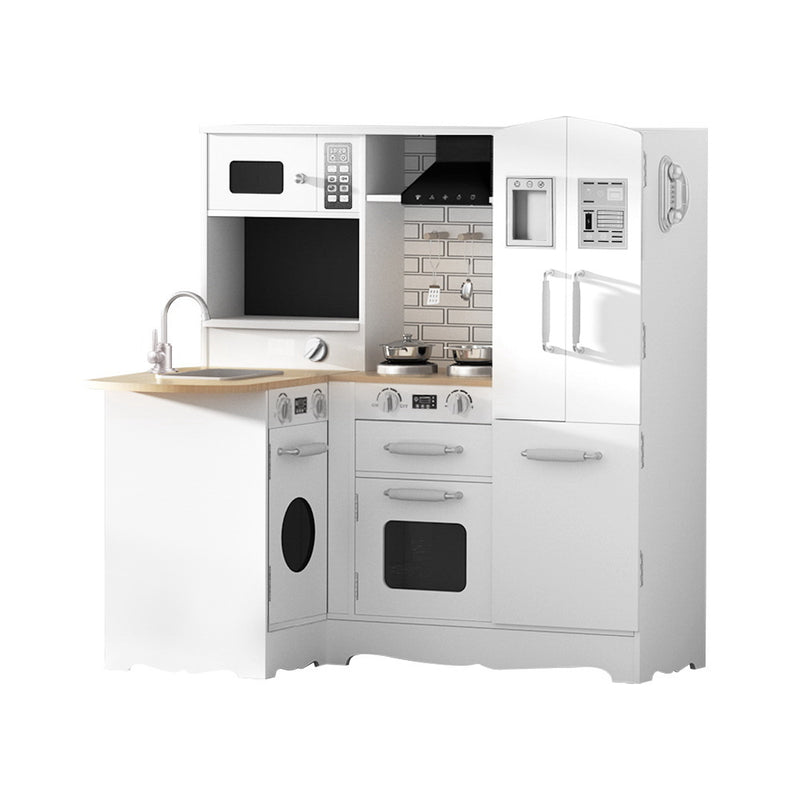 Danoz Kids and Toys 👪 Keezi Kids Kitchen Play Set Wooden Pretend Toys Cooking Children Fridge White