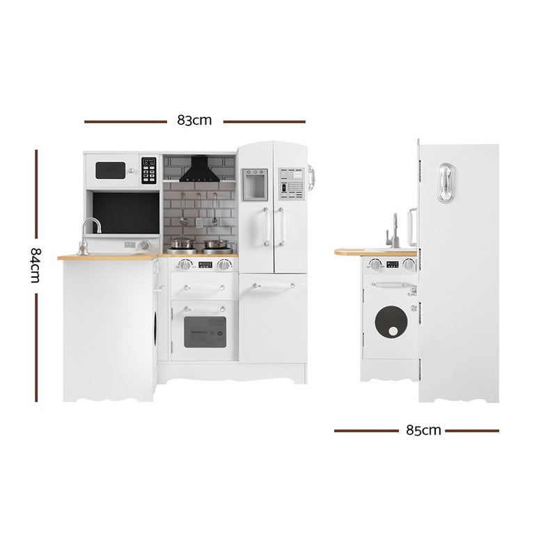 Danoz Kids and Toys 👪 Keezi Kids Kitchen Play Set Wooden Pretend Toys Cooking Children Fridge White