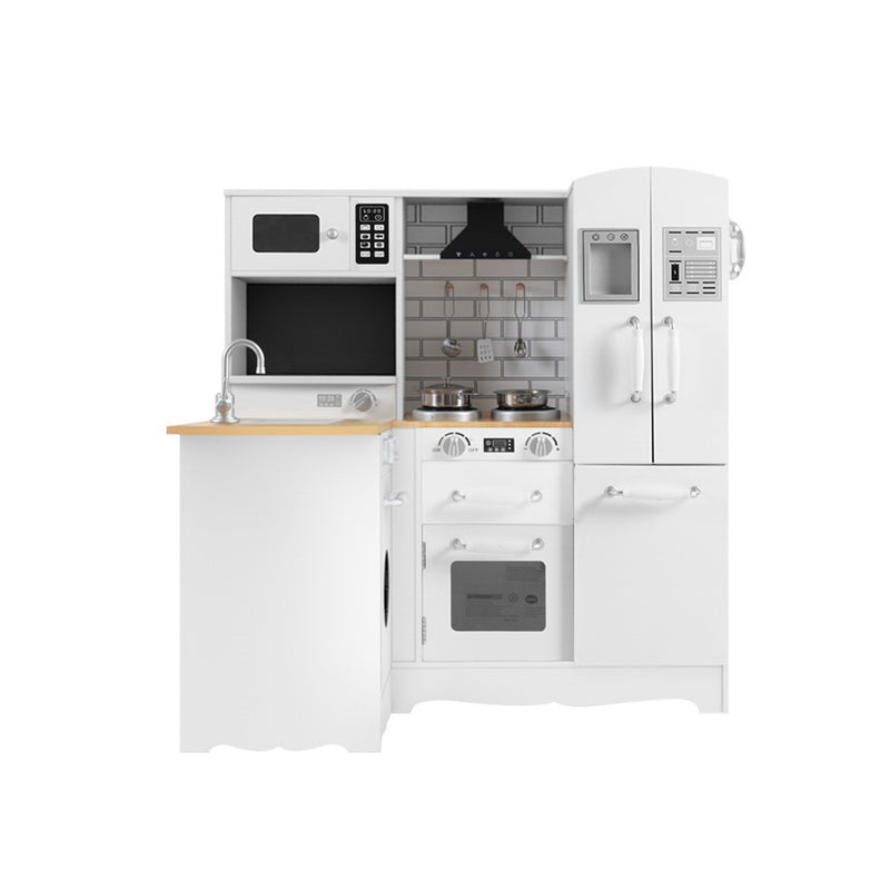 Danoz Kids and Toys 👪 Keezi Kids Kitchen Play Set Wooden Pretend Toys Cooking Children Fridge White