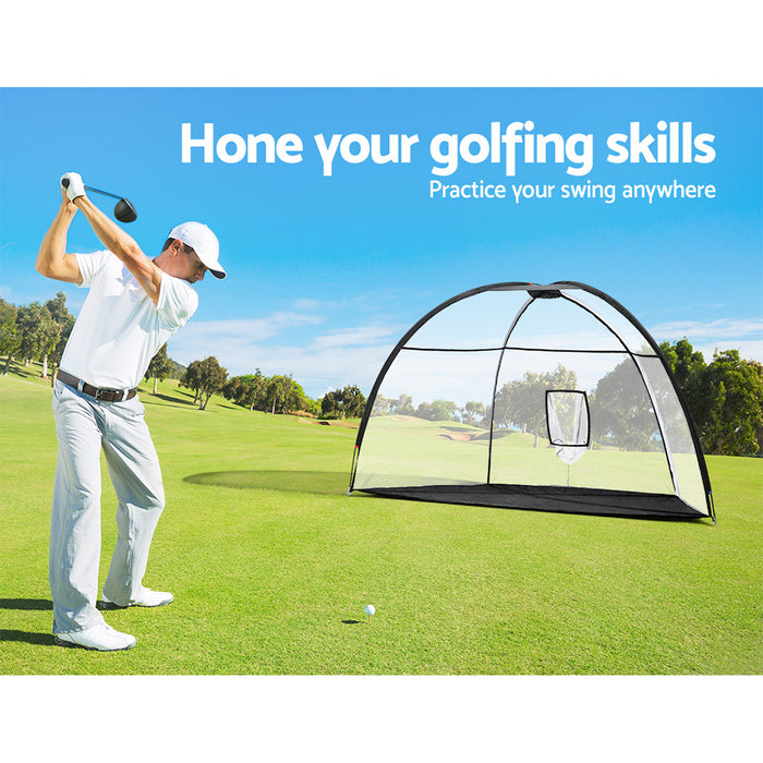 Danoz Direct - Everfit 3.5m Golf Practice Net Portable Training Aid Driving Target Tent Black