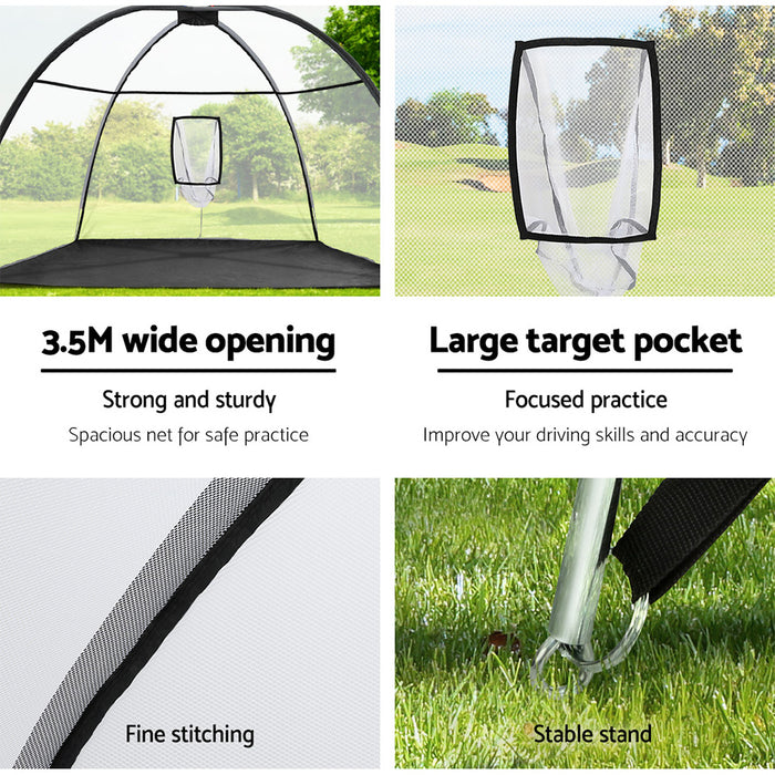 Danoz Direct - Everfit 3.5m Golf Practice Net Portable Training Aid Driving Target Tent Black