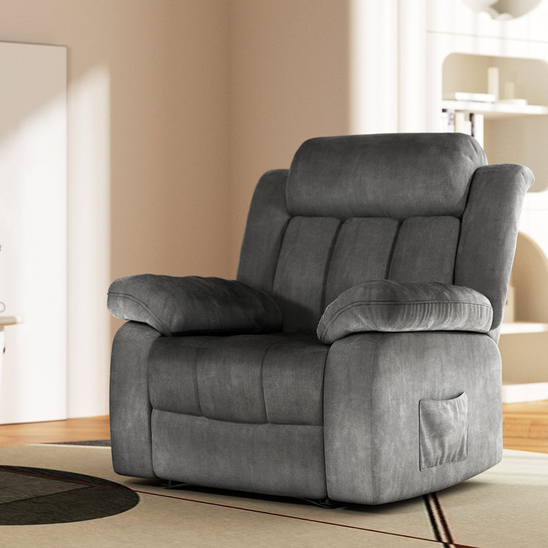 Danoz Direct - Artiss Recliner Chair Electric Massage Chair Velvet Lounge Sofa Heated Grey