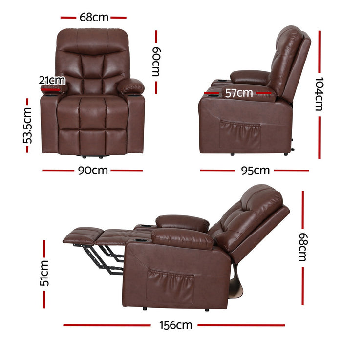 Danoz Direct- Artiss Recliner Chair. Immerse yourself in luxury with the lift assist, heated massage and leather design.