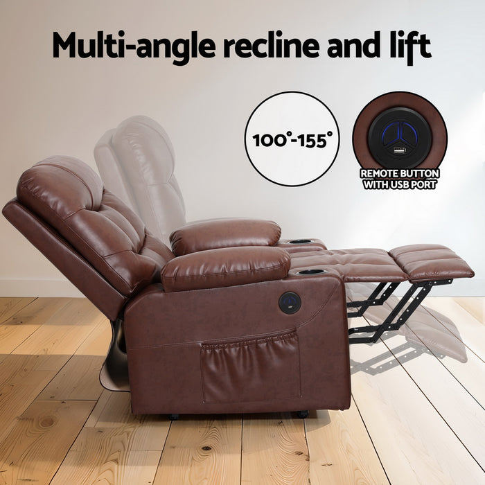 Danoz Direct- Artiss Recliner Chair. Immerse yourself in luxury with the lift assist, heated massage and leather design.