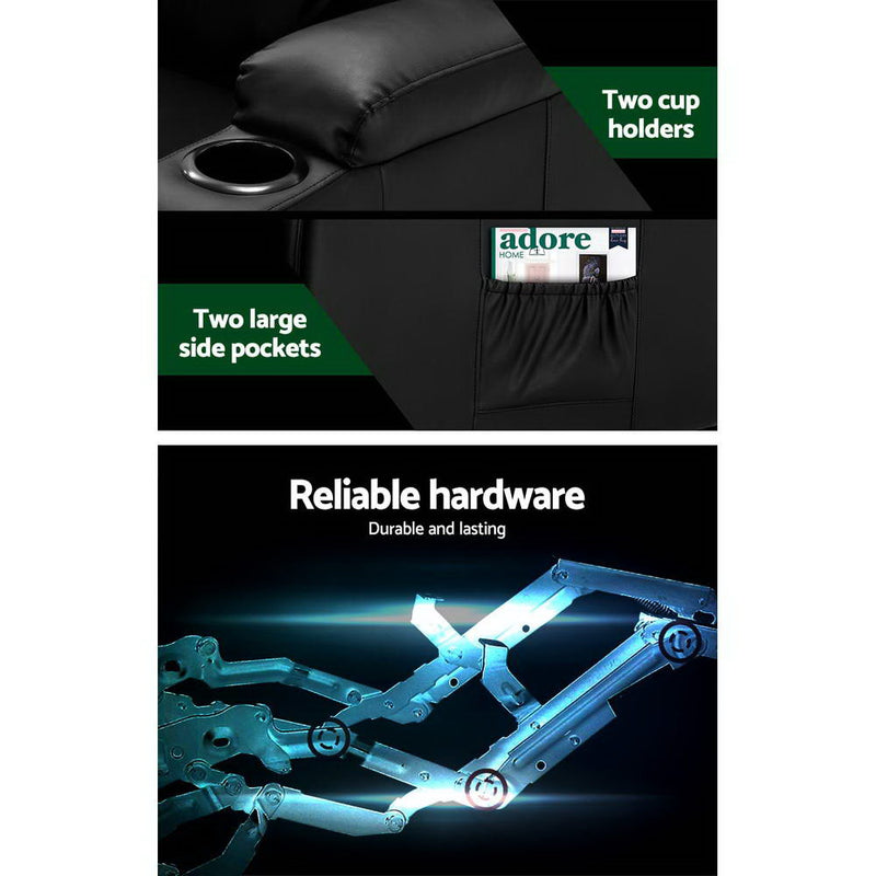 Danoz - Recliner Chair. This electric, heated massage chair features luxurious faux leather and a cozy cabin design