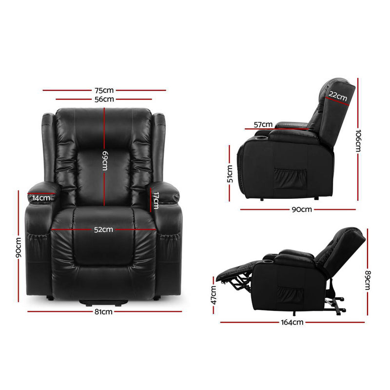 Experience luxury with Danoz Direct- Artiss Recliner Chair. Indulge in the lift assist, heated massage, and supple leather design