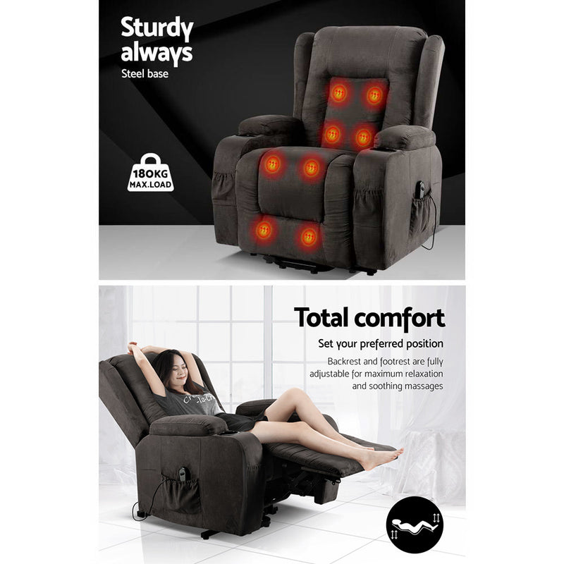 Introducing Danoz Direct - Artiss Recliner Chair! Enjoy the ultimate comfort and relaxation with heated massage and lift assist