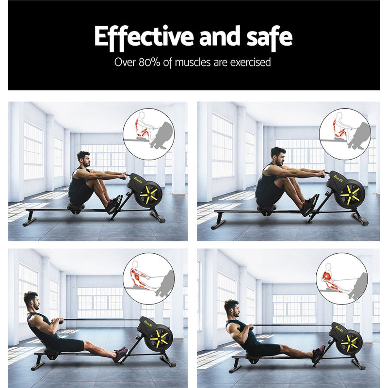 Danoz Fitness - Everfit Rowing Machine Air Rower Exercise Fitness Gym Home Cardio - Incl. Delivery