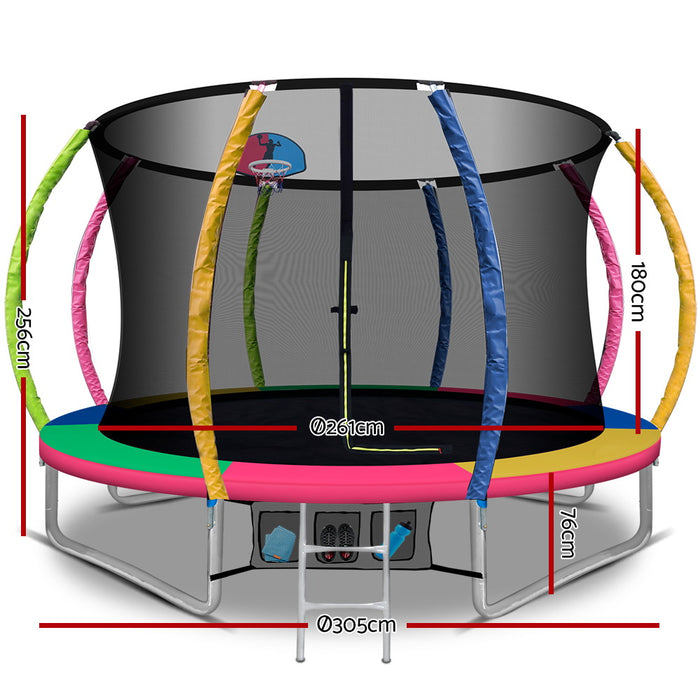 Danoz Direct - Experience endless fun and exercise with Danoz Direct 10FT Trampoline! Featuring a basketball hoop, safety net enclosure