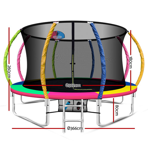 Danoz Direct - Everfit 12FT Trampoline for Kids w/ Ladder Enclosure Safety Net Rebounder Colors