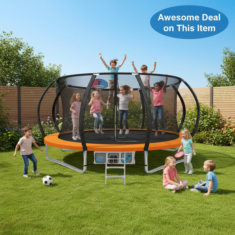 Danoz Sports - Everfit 12FT Trampoline for Kids w/ Ladder Enclosure Safety Net Rebounder Orange - Incl. Delivery